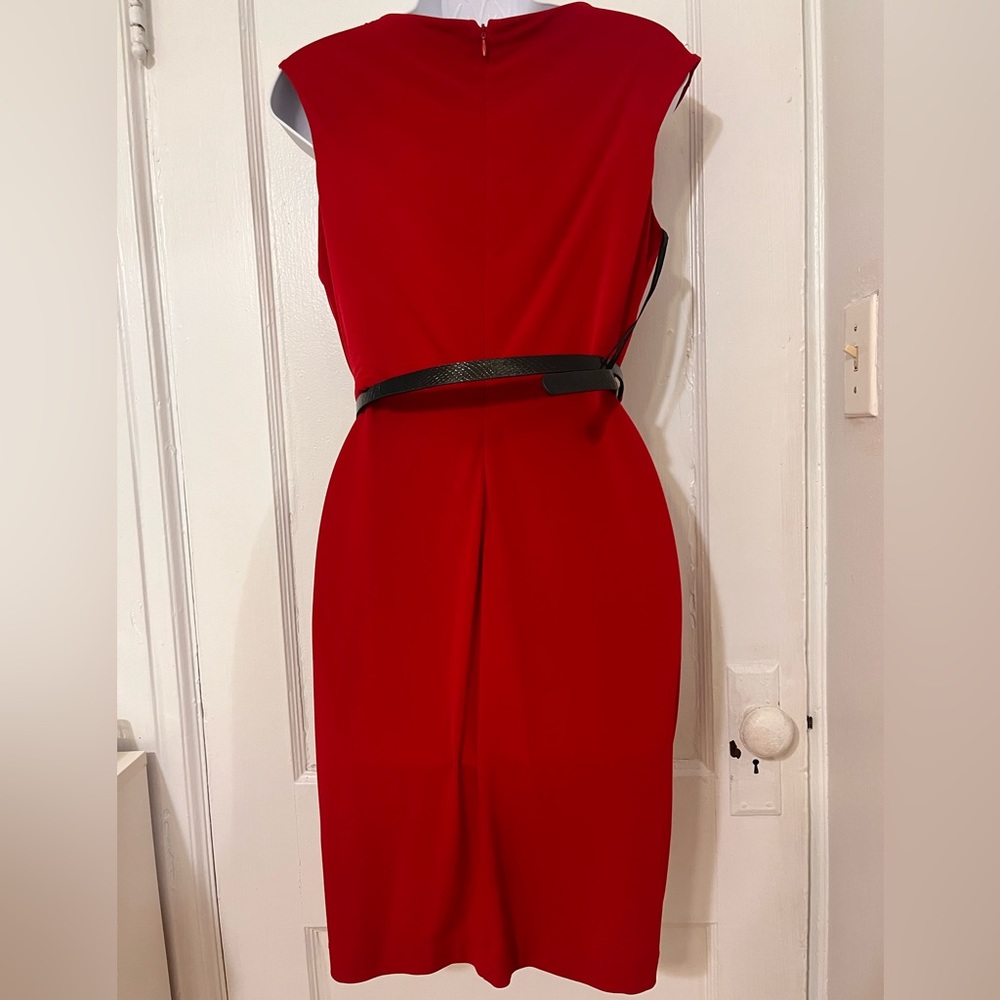 CALVIN KLEIN BELTED WRAP STYLE SLEEVELESS DRESS - Picture 4 of 6